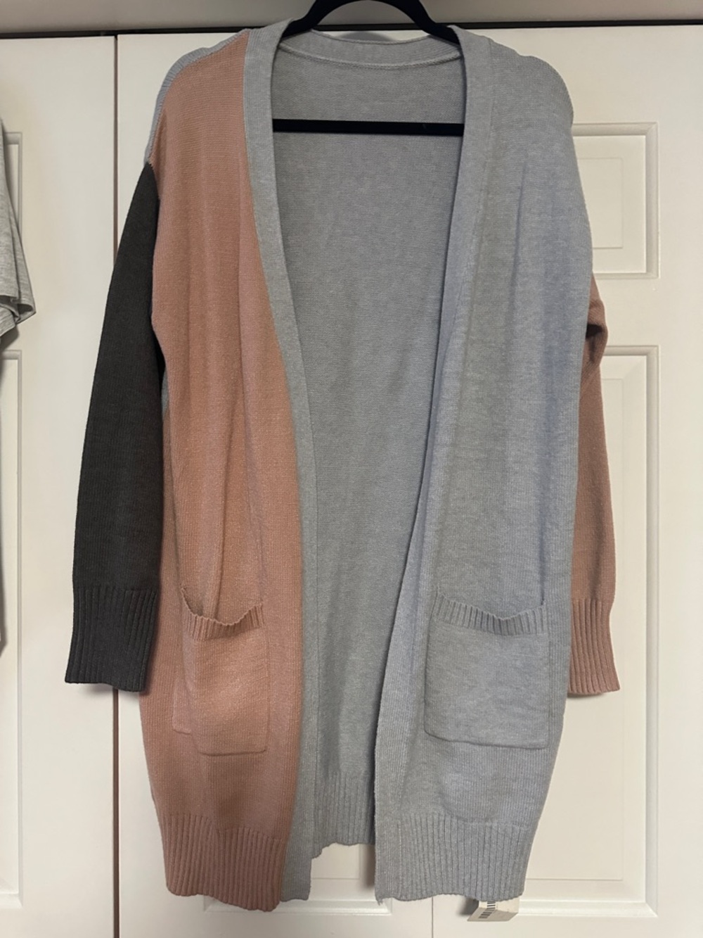 Colorblock Open-Front Womens Cardigan - Pink, Gray, Charcoal
